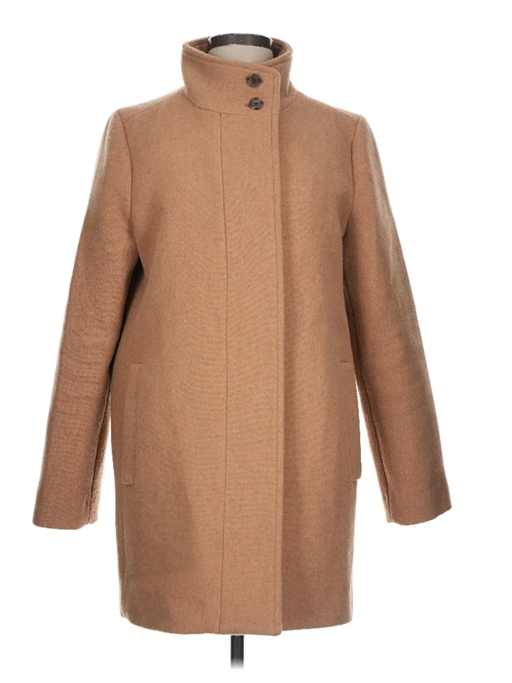 J.Crew City wool Coat Button Neck Heather Acorn Camel Size 10